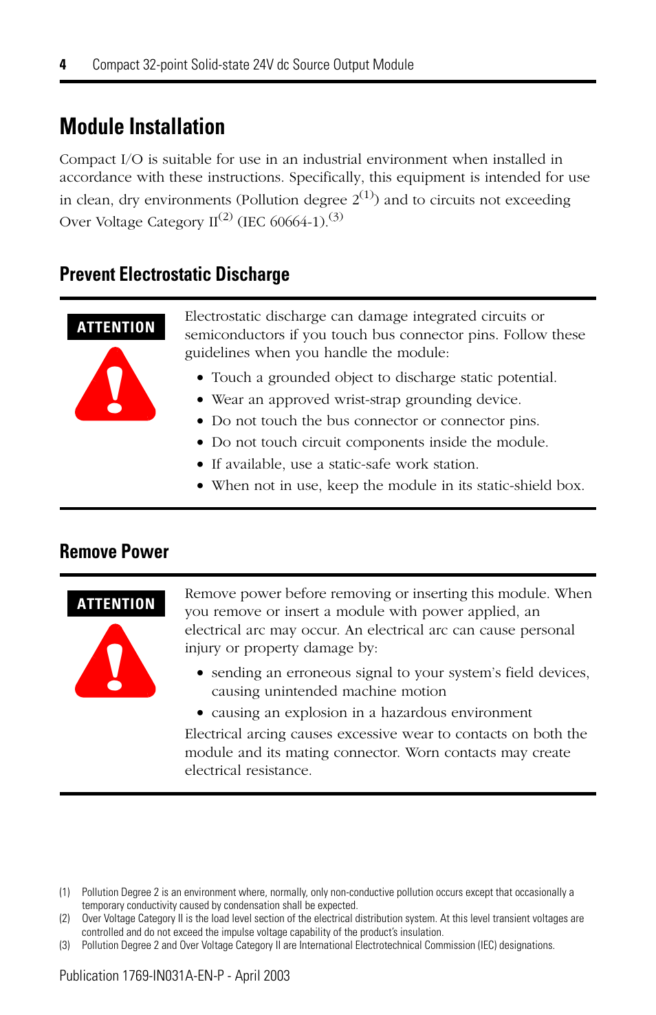 Module installation | Rockwell Automation 1769-OB32 Installation Instructions User Manual | Page 4 / 24