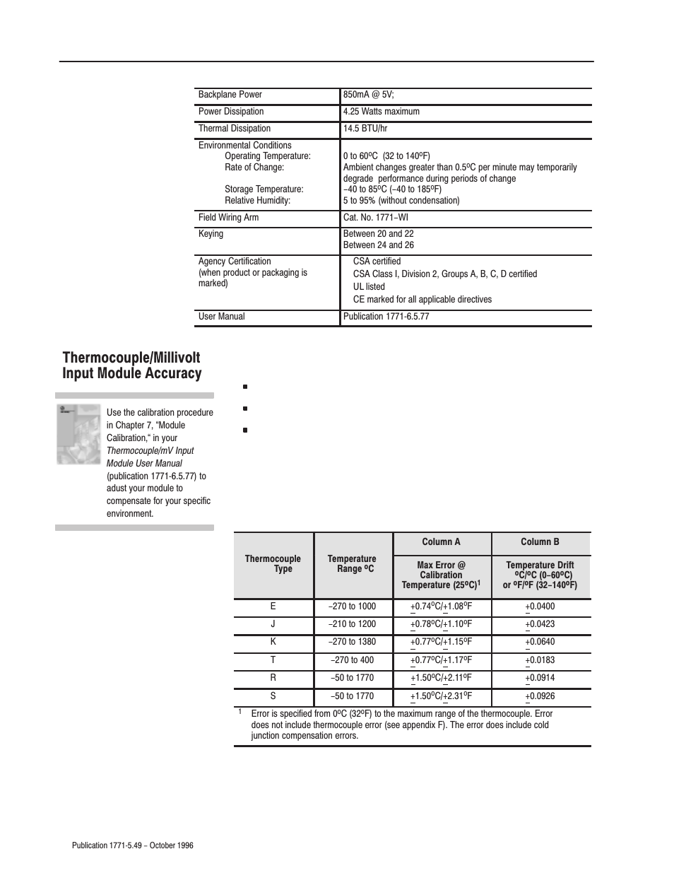 Thermocouple/millivolt input module accuracy | Rockwell Automation 1771-IXE Thermo/MV Input Installation Instructions User Manual | Page 12 / 16