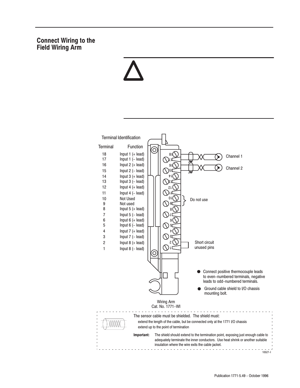 Connect wiring to the field wiring arm | Rockwell Automation 1771-IXE Thermo/MV Input Installation Instructions User Manual | Page 5 / 16