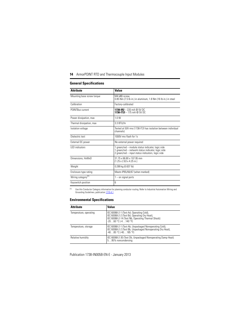 Environmental specifications | Rockwell Automation 1738-IT2IM12 ArmorPoint RTD and Thermocouple Modules, Series A User Manual | Page 14 / 16