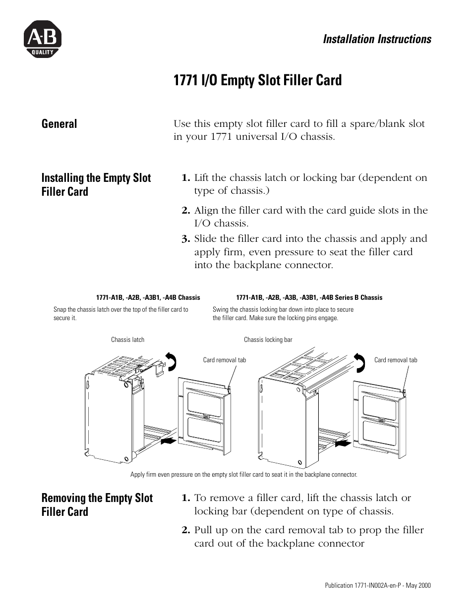 Rockwell Automation 1771-FM Filler Module Installation Instructions User Manual | 1 page