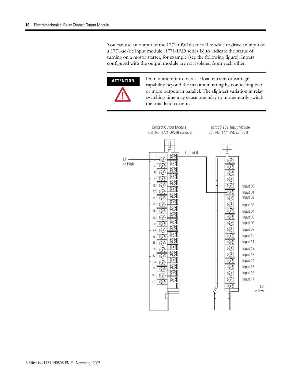 Attention | Rockwell Automation 1771-OW16/B Electro Mechanical Relay Contact Output Module User Manual | Page 10 / 16