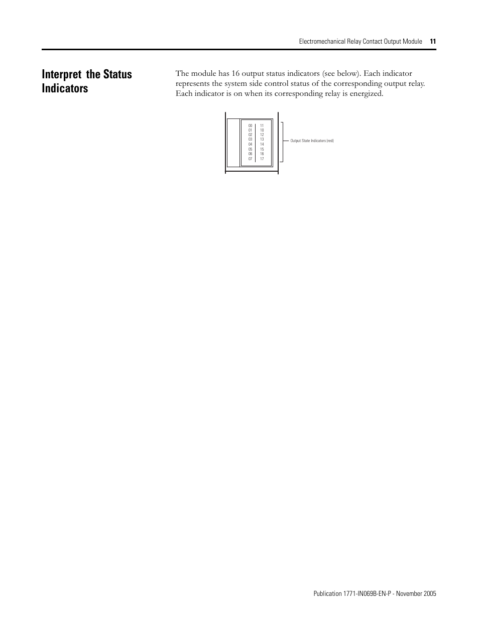 Interpret the status indicators | Rockwell Automation 1771-OW16/B Electro Mechanical Relay Contact Output Module User Manual | Page 11 / 16