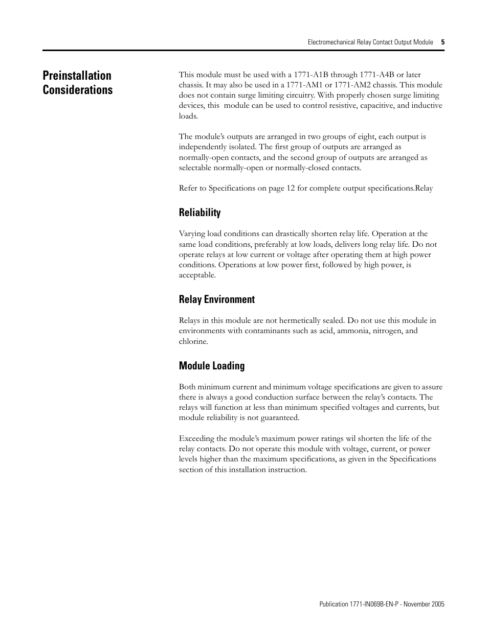 Preinstallation considerations | Rockwell Automation 1771-OW16/B Electro Mechanical Relay Contact Output Module User Manual | Page 5 / 16