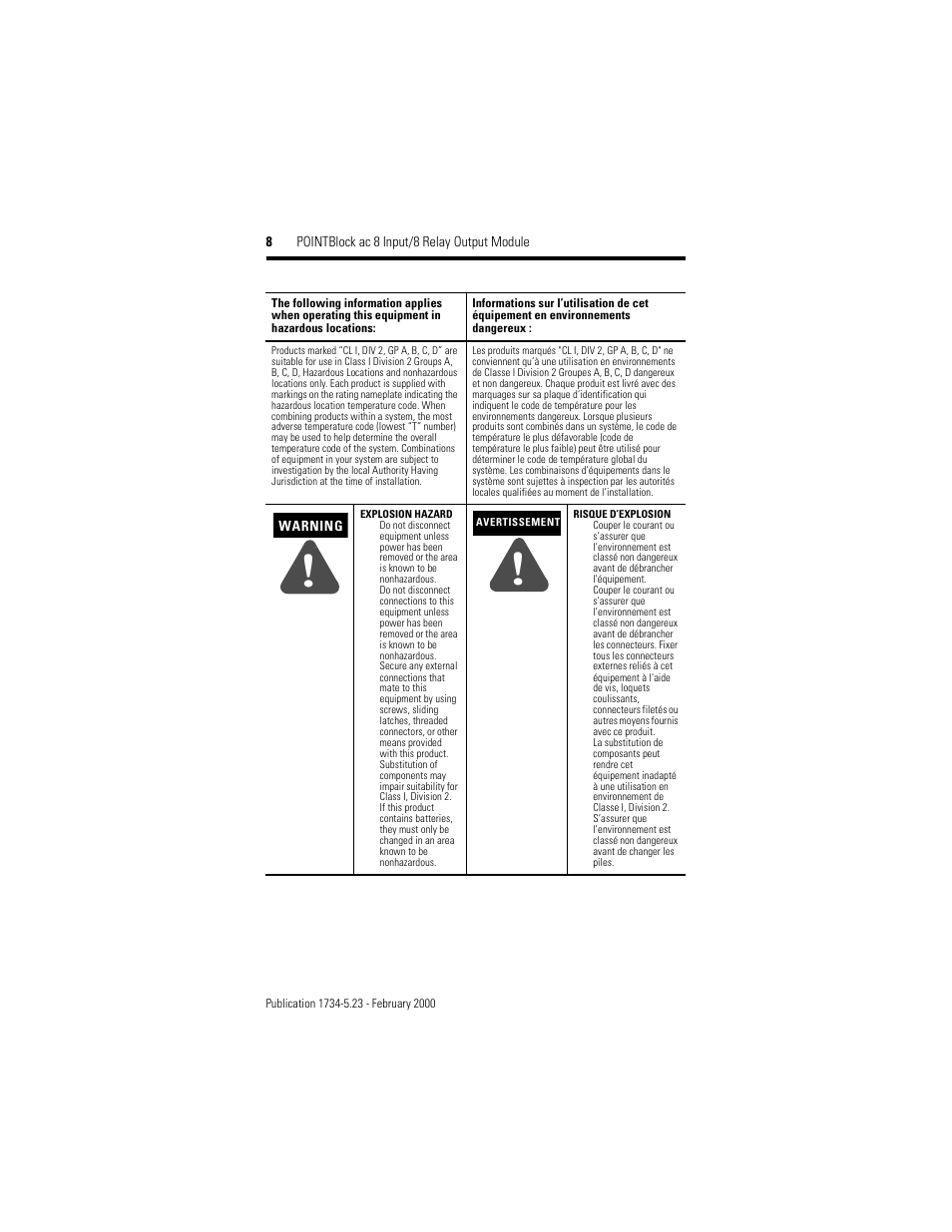 Rockwell Automation 1734D-IA8XOW8S POINTBlock ac 8 Input/8 Relay Output Module User Manual | Page 8 / 12