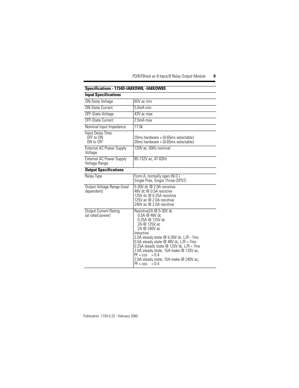 Rockwell Automation 1734D-IA8XOW8S POINTBlock ac 8 Input/8 Relay Output Module User Manual | Page 9 / 12