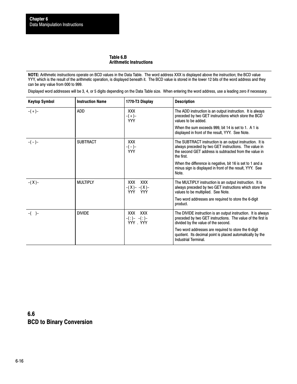 6ć16, 6 bcd to binary conversion | Rockwell Automation 1772-LP3 PLC - 2/30 Programmable Controller Programming and Operations Manual User Manual | Page 138 / 346