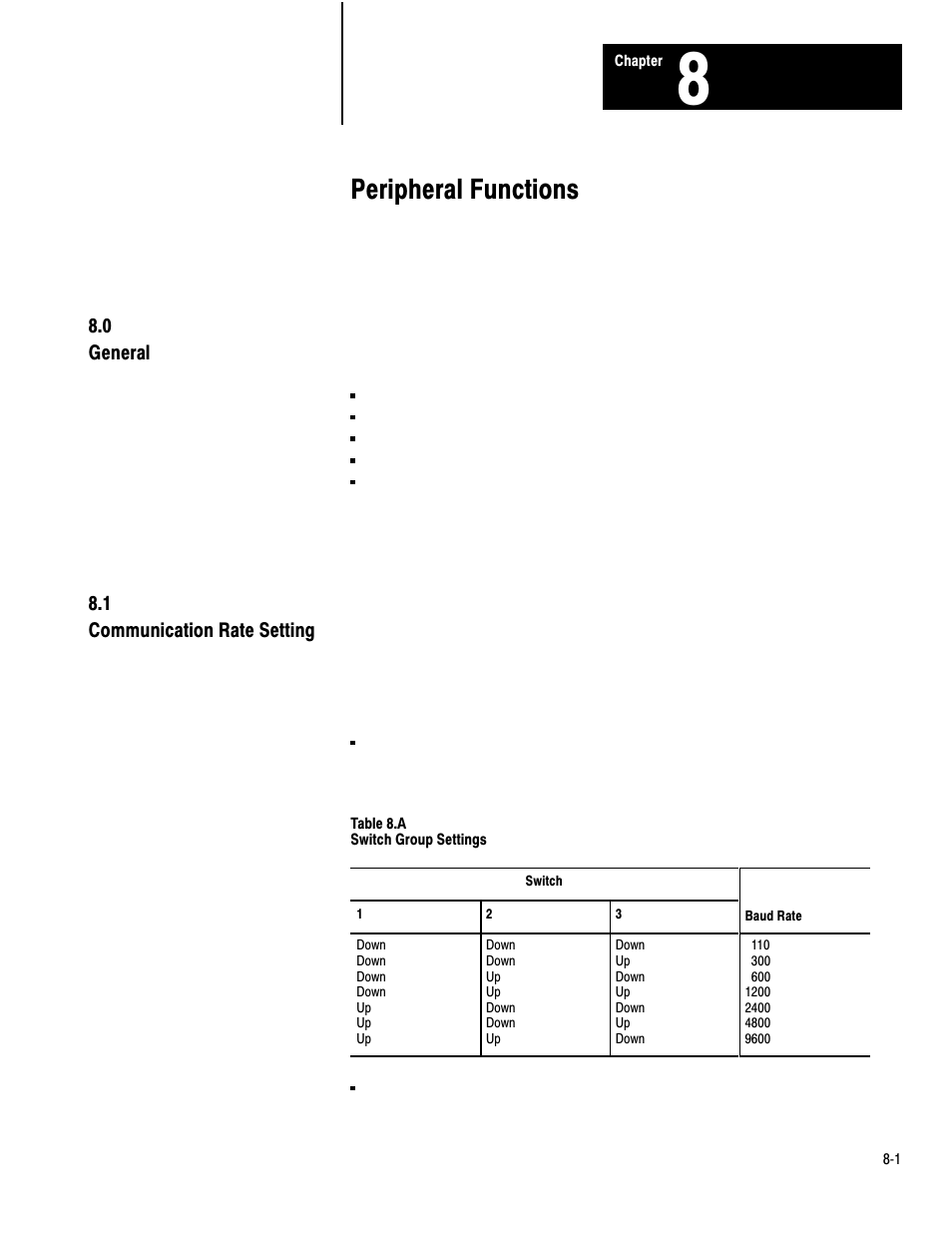 1772-6.8.3, 8 - peripheral functions, Peripheral functions, 0 general 8.1 communication rate setting | Rockwell Automation 1772-LP3 PLC - 2/30 Programmable Controller Programming and Operations Manual User Manual | Page 160 / 346