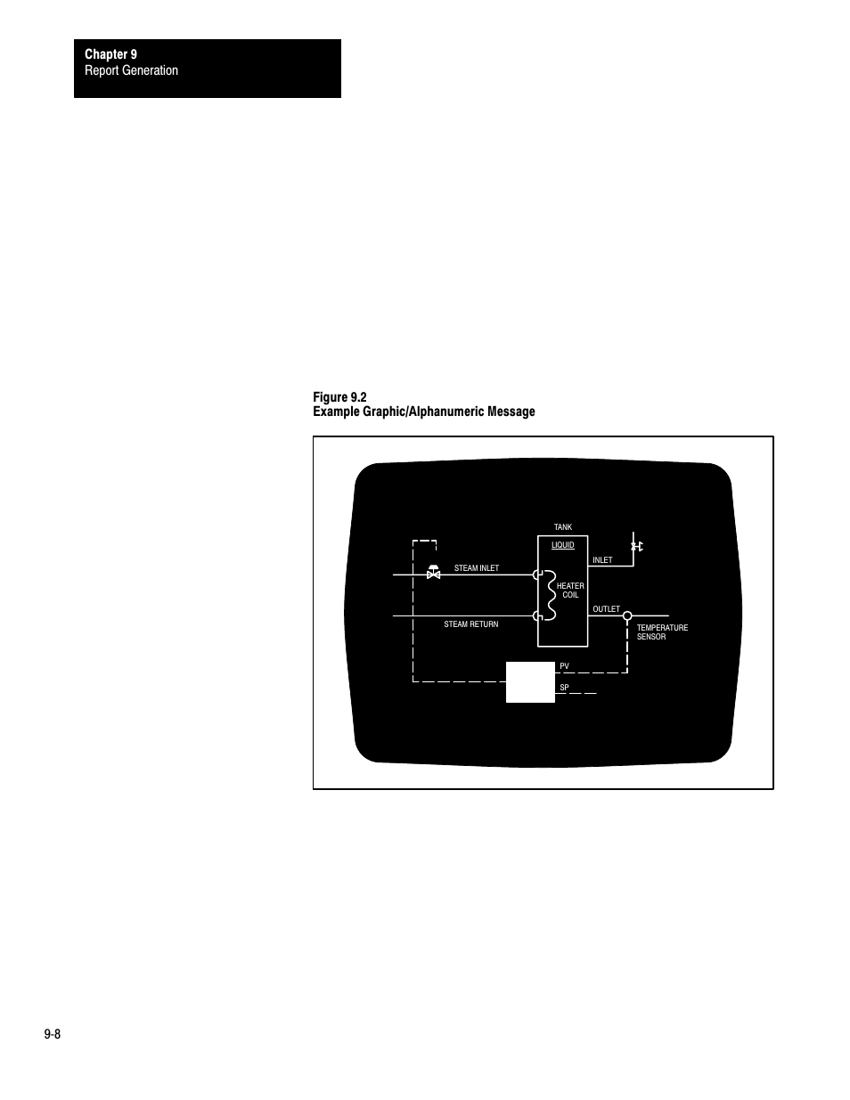 Report generation chapter 9 9ć8, Figure 9.2 example graphic/alphanumeric message | Rockwell Automation 1772-LP3 PLC - 2/30 Programmable Controller Programming and Operations Manual User Manual | Page 176 / 346