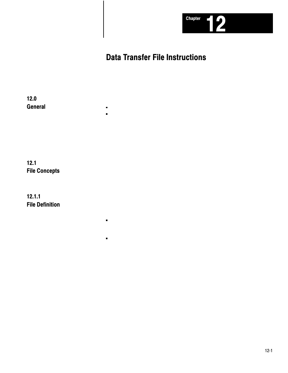 1772-6.8.3, 12 - data transfer file instructions, 12ć1, Data transfer file instructions | Rockwell Automation 1772-LP3 PLC - 2/30 Programmable Controller Programming and Operations Manual User Manual | Page 216 / 346