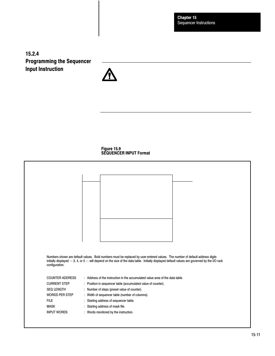 15ć11, 4 programming the sequencer input instruction | Rockwell Automation 1772-LP3 PLC - 2/30 Programmable Controller Programming and Operations Manual User Manual | Page 274 / 346