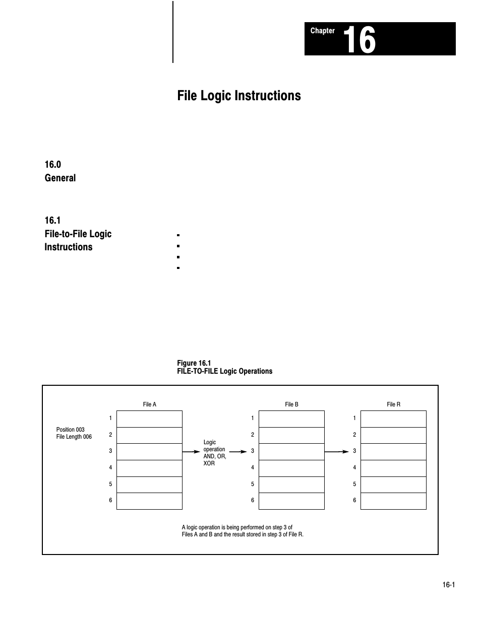 1772-6.8.3, 16 - file logic instructions, 16ć1, File logic instructions | 0 general 16.1 filećtoćfile logic instructions | Rockwell Automation 1772-LP3 PLC - 2/30 Programmable Controller Programming and Operations Manual User Manual | Page 280 / 346