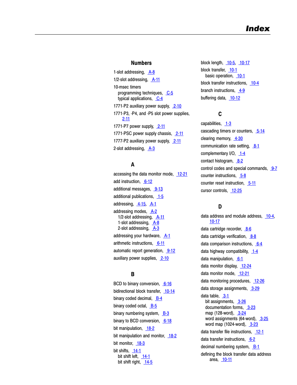 1772-6.8.3, index, Index | Rockwell Automation 1772-LP3 PLC - 2/30 Programmable Controller Programming and Operations Manual User Manual | Page 342 / 346