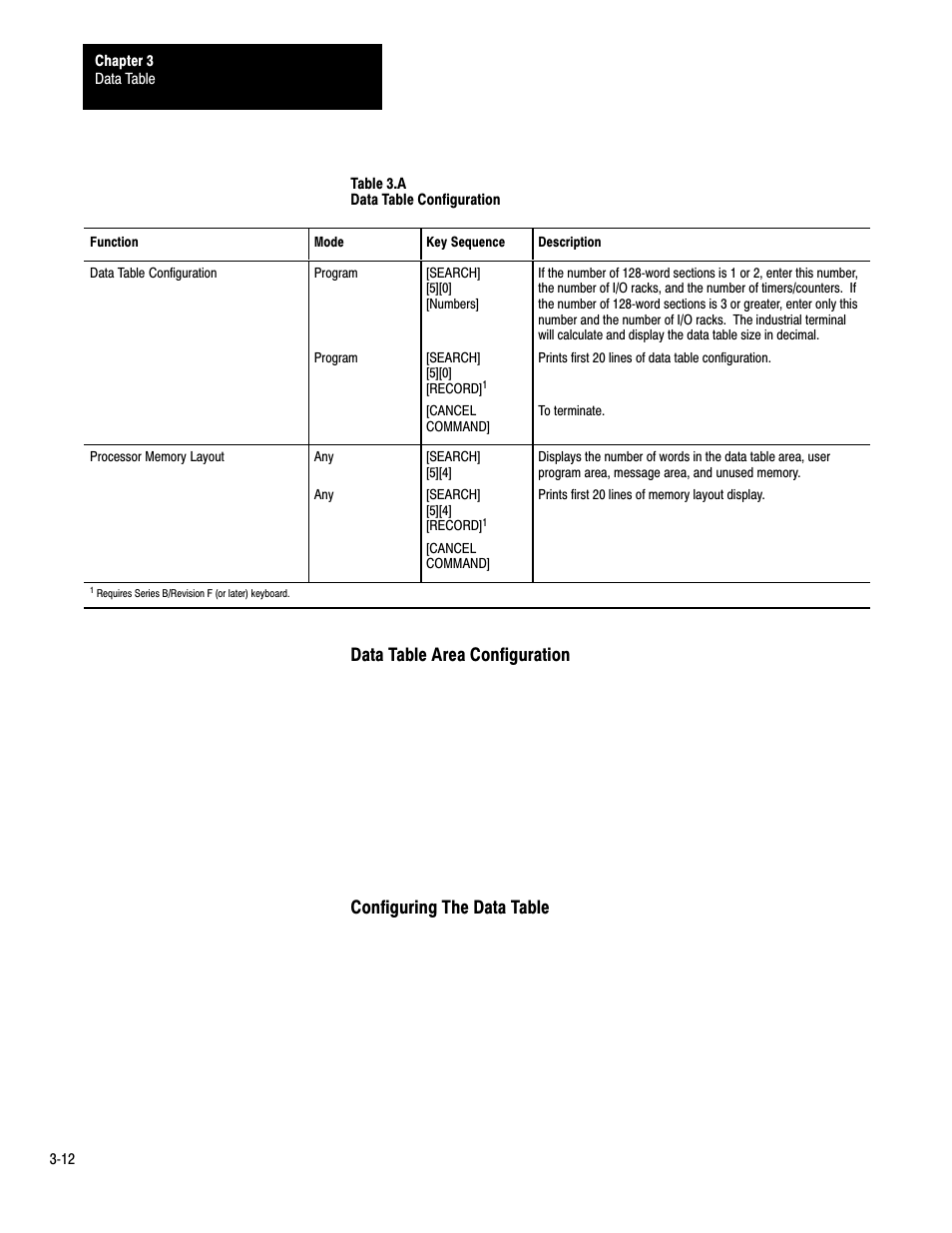 Data table area configuration, Configuring the data table | Rockwell Automation 1772-LP3 PLC - 2/30 Programmable Controller Programming and Operations Manual User Manual | Page 39 / 346