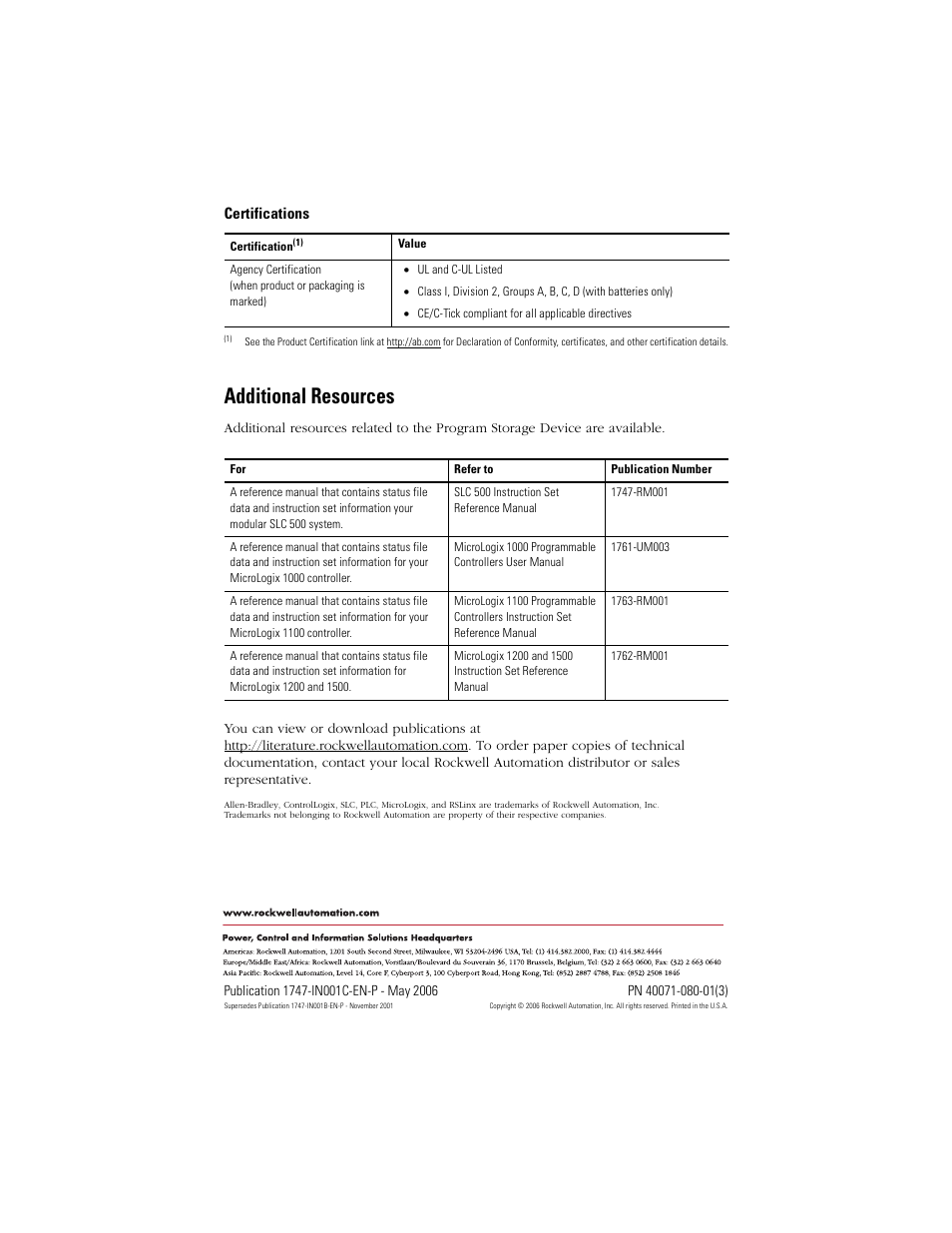 Additional resources, Backcover, To additional resources f | Rockwell Automation 1747-PSD Program Storage Device Installation Instructions User Manual | Page 20 / 20