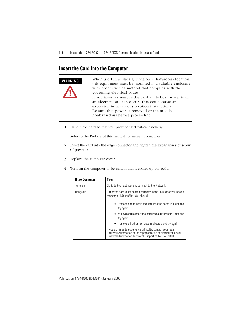Insert the card into the computer, Insert the card into the computer -6 | Rockwell Automation 1784-PCIC ControlNet PCI Communication Interface Card Installation Instructions User Manual | Page 10 / 58