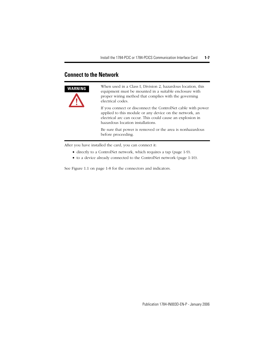 Connect to the network, Connect to the network -7 | Rockwell Automation 1784-PCIC ControlNet PCI Communication Interface Card Installation Instructions User Manual | Page 11 / 58