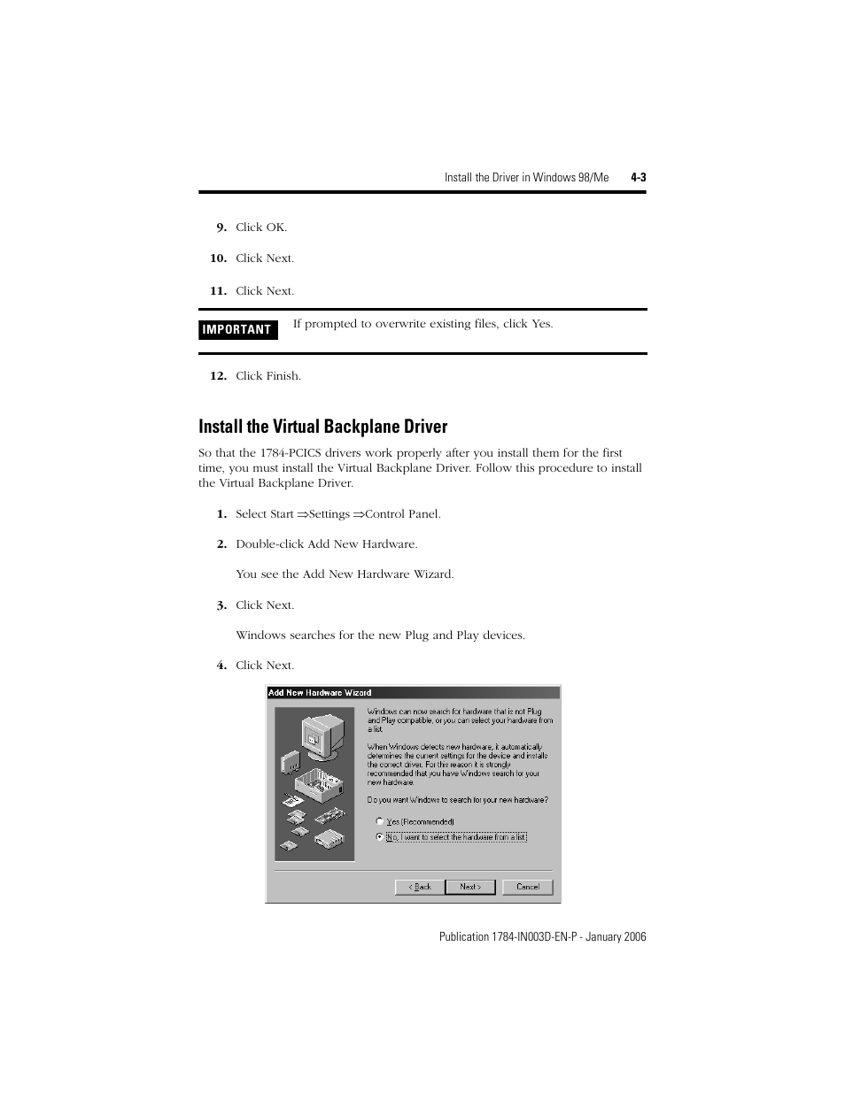 Install the virtual backplane driver, Install the virtual backplane driver -3 | Rockwell Automation 1784-PCIC ControlNet PCI Communication Interface Card Installation Instructions User Manual | Page 33 / 58