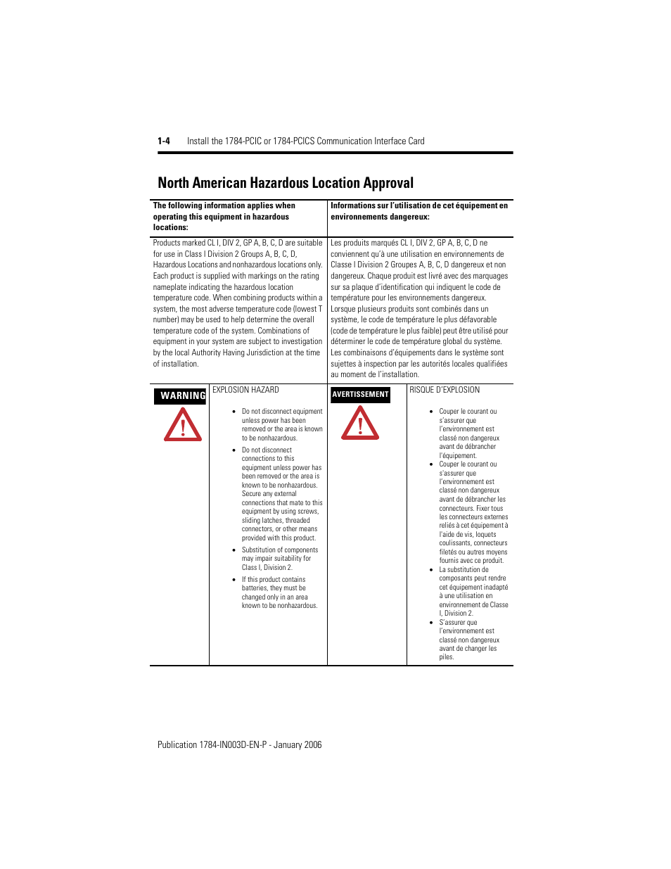 North american hazardous location approval, North american hazardous location approval -4 | Rockwell Automation 1784-PCIC ControlNet PCI Communication Interface Card Installation Instructions User Manual | Page 8 / 58