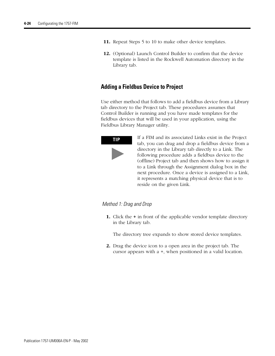 Adding a fieldbus device to project, Method 1: drag and drop, Adding a fieldbus device to project -24 | Rockwell Automation PLC-5 Fieldbus Solutions for Integrated Architecture User Manual User Manual | Page 110 / 309