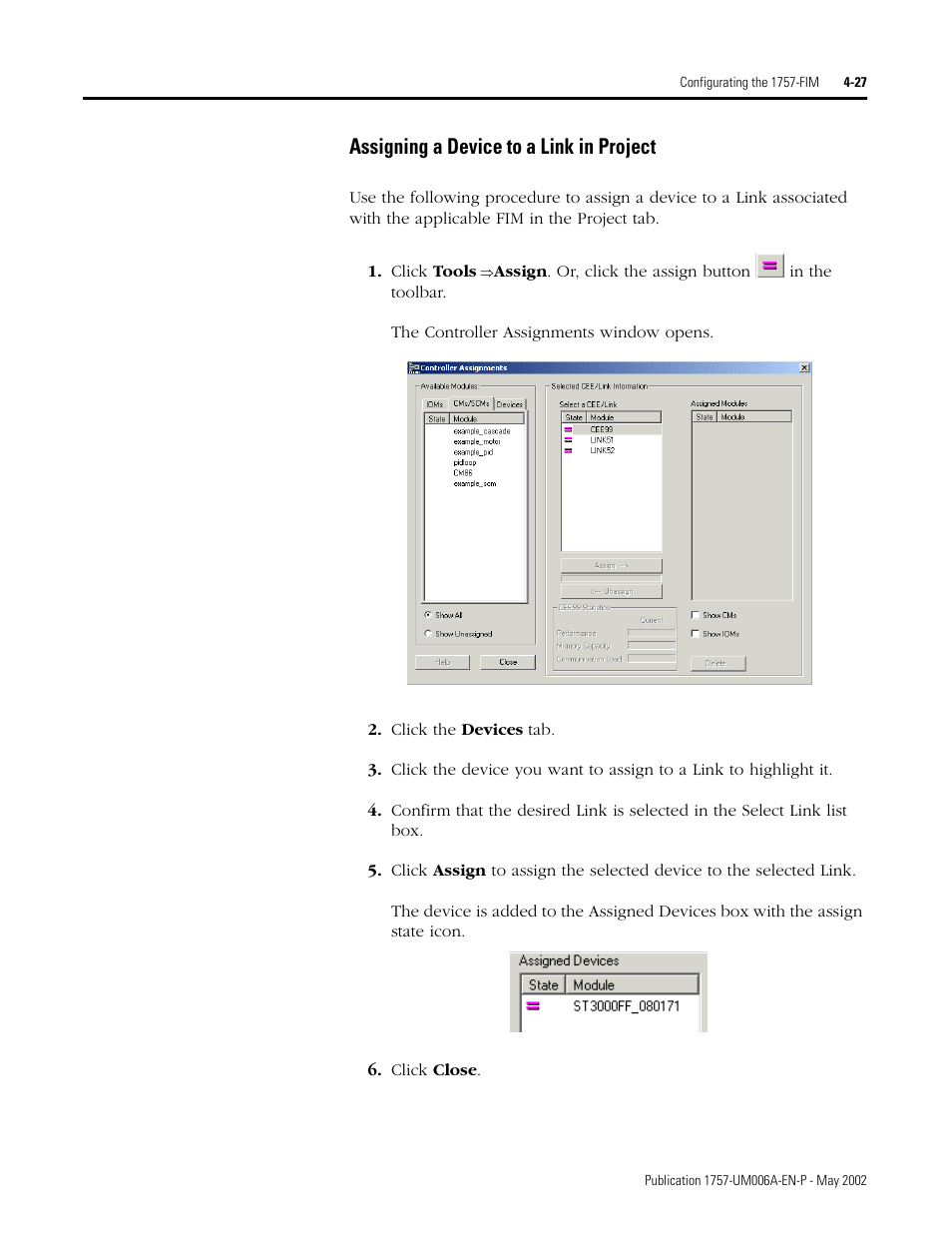 Assigning a device to a link in project, Assigning a device to a link in project -27 | Rockwell Automation PLC-5 Fieldbus Solutions for Integrated Architecture User Manual User Manual | Page 113 / 309