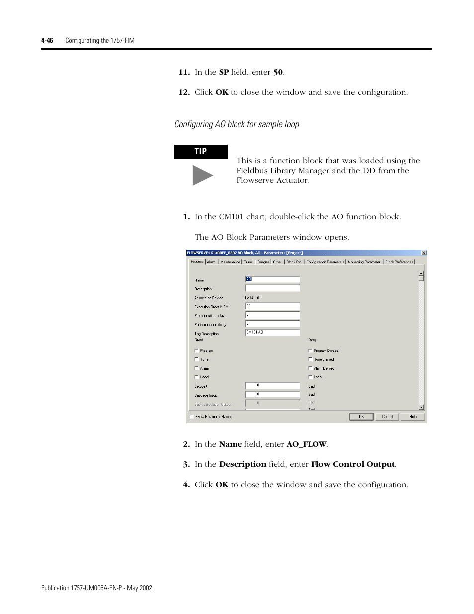 Configuring ao block for sample loop | Rockwell Automation PLC-5 Fieldbus Solutions for Integrated Architecture User Manual User Manual | Page 132 / 309