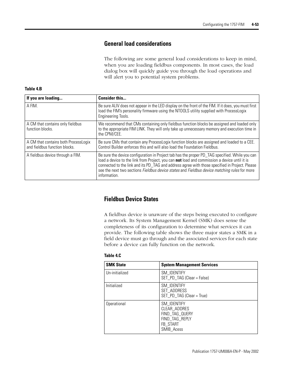 General load considerations, Fieldbus device states | Rockwell Automation PLC-5 Fieldbus Solutions for Integrated Architecture User Manual User Manual | Page 139 / 309