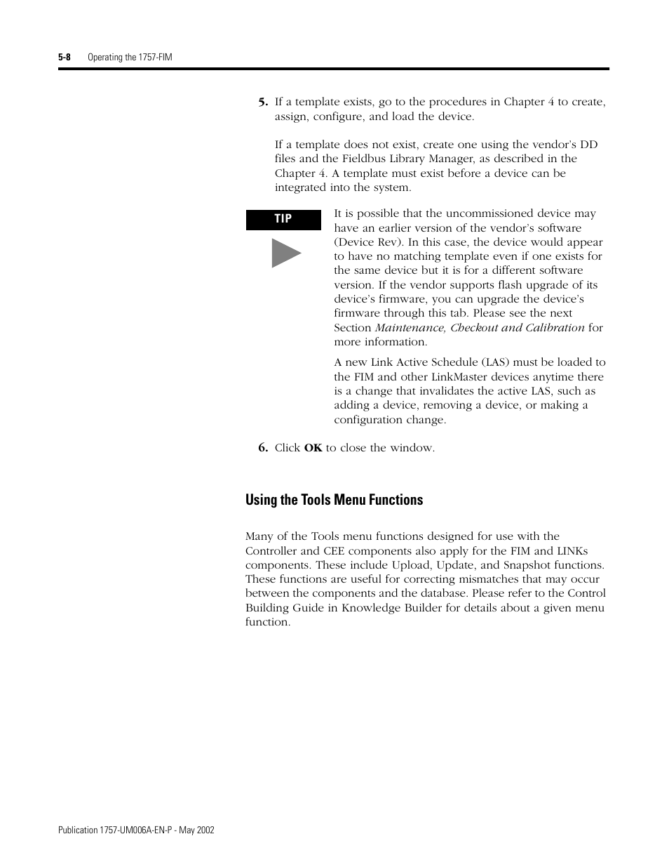 Using the tools menu functions | Rockwell Automation PLC-5 Fieldbus Solutions for Integrated Architecture User Manual User Manual | Page 154 / 309