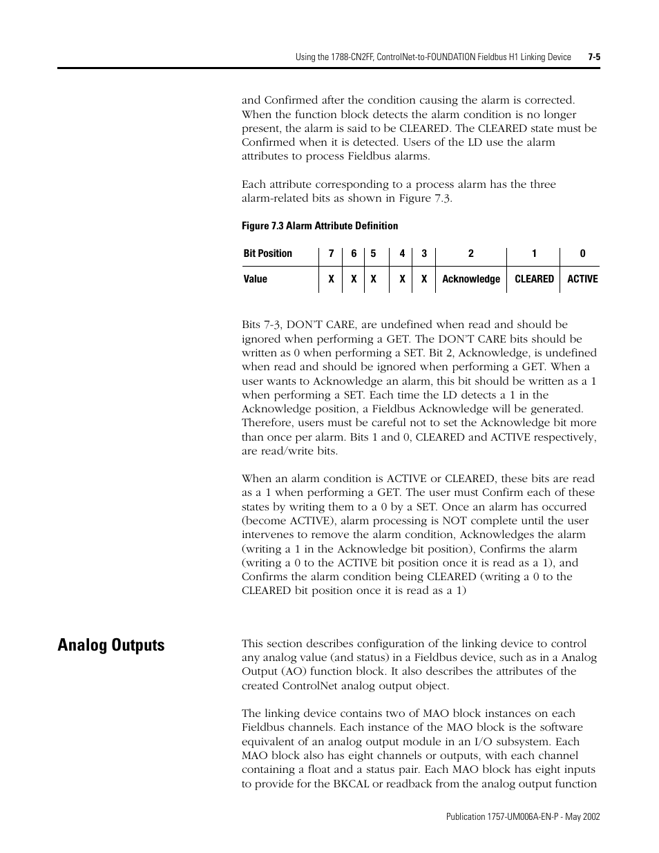 Analog outputs | Rockwell Automation PLC-5 Fieldbus Solutions for Integrated Architecture User Manual User Manual | Page 165 / 309