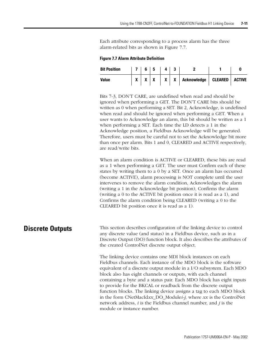 Discrete outputs | Rockwell Automation PLC-5 Fieldbus Solutions for Integrated Architecture User Manual User Manual | Page 171 / 309