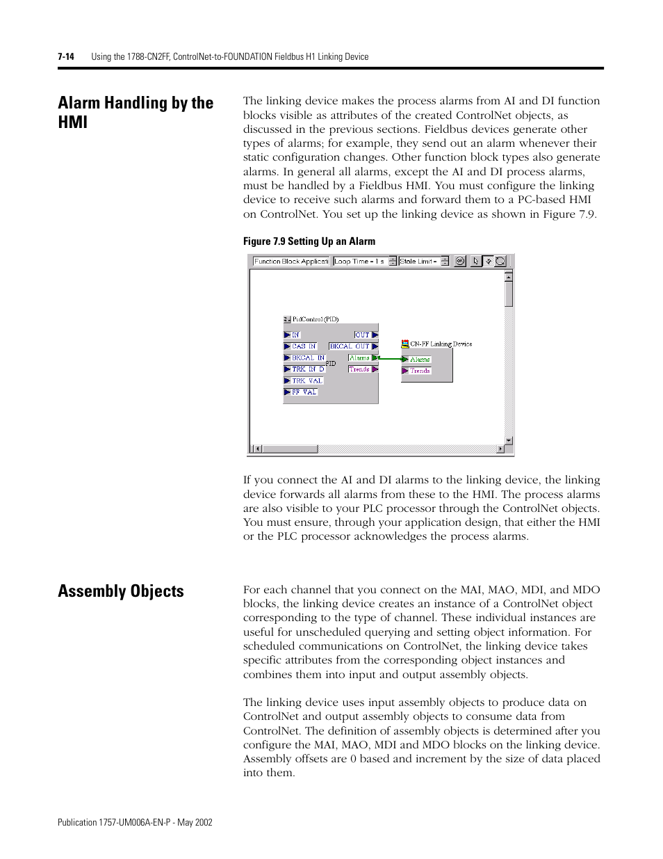 Alarm handling by the hmi, Assembly objects | Rockwell Automation PLC-5 Fieldbus Solutions for Integrated Architecture User Manual User Manual | Page 174 / 309