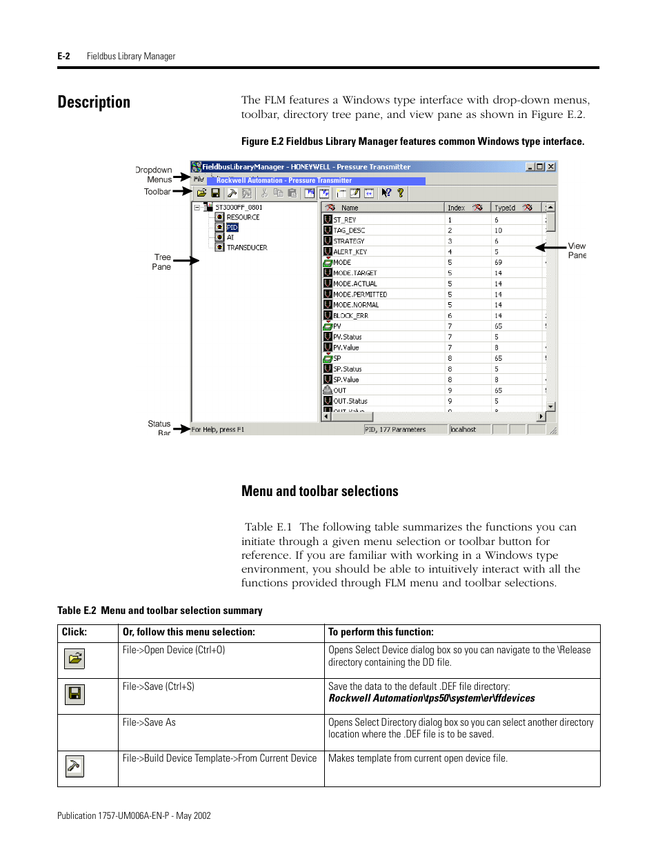 Description, Menu and toolbar selections | Rockwell Automation PLC-5 Fieldbus Solutions for Integrated Architecture User Manual User Manual | Page 246 / 309