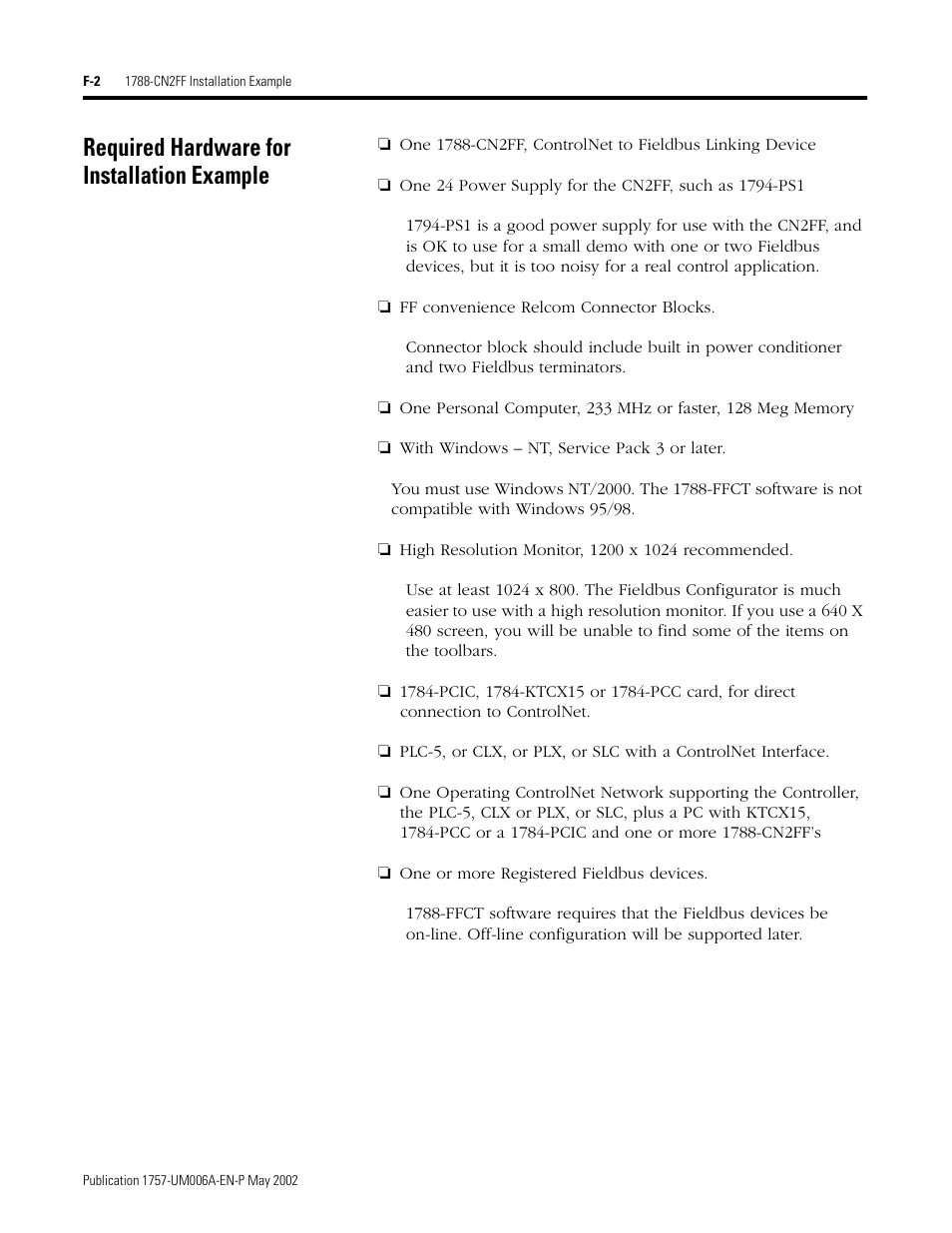 Required hardware for installation example | Rockwell Automation PLC-5 Fieldbus Solutions for Integrated Architecture User Manual User Manual | Page 250 / 309