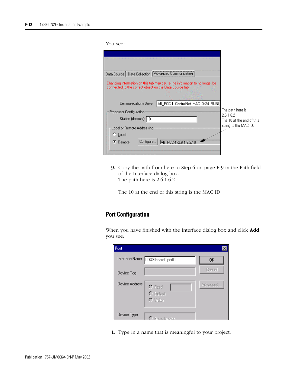 Port configuration | Rockwell Automation PLC-5 Fieldbus Solutions for Integrated Architecture User Manual User Manual | Page 260 / 309