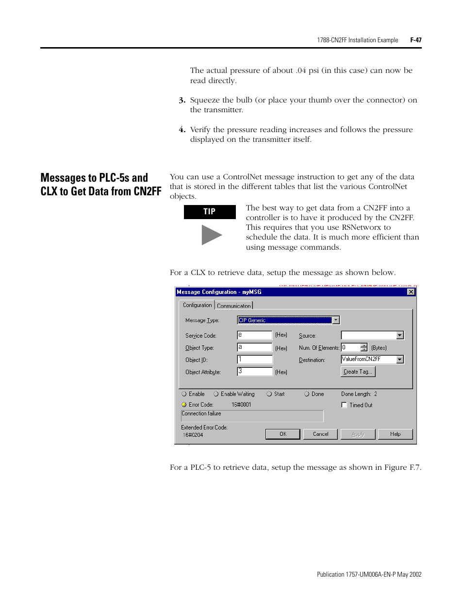 Messages to plc-5s and clx to get data from cn2ff | Rockwell Automation PLC-5 Fieldbus Solutions for Integrated Architecture User Manual User Manual | Page 295 / 309