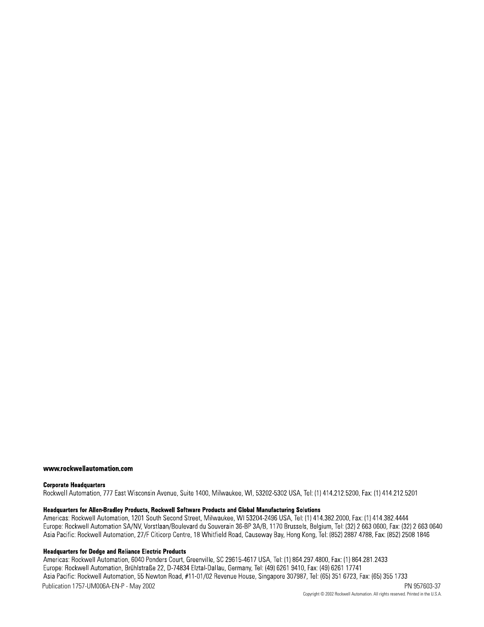 Backcover | Rockwell Automation PLC-5 Fieldbus Solutions for Integrated Architecture User Manual User Manual | Page 308 / 309