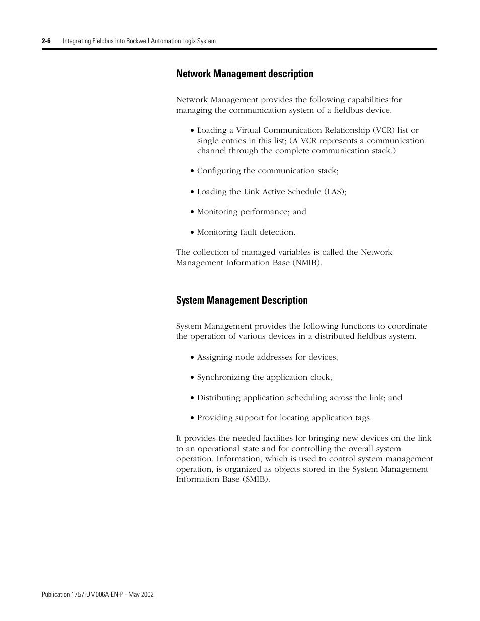 Network management description, System management description | Rockwell Automation PLC-5 Fieldbus Solutions for Integrated Architecture User Manual User Manual | Page 50 / 309