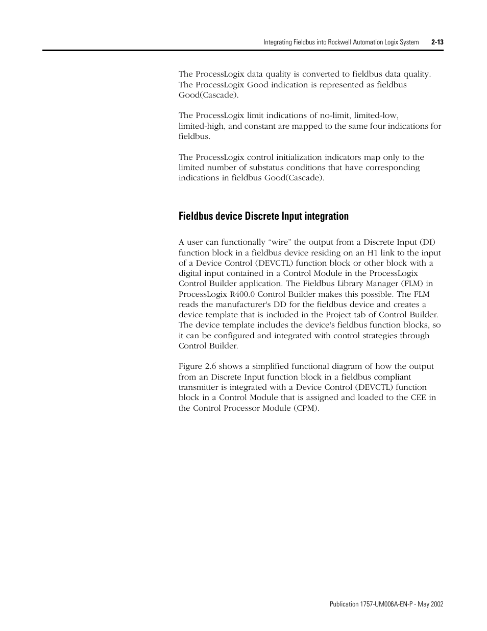 Fieldbus device discrete input integration, Fieldbus device discrete input integration -13 | Rockwell Automation PLC-5 Fieldbus Solutions for Integrated Architecture User Manual User Manual | Page 57 / 309