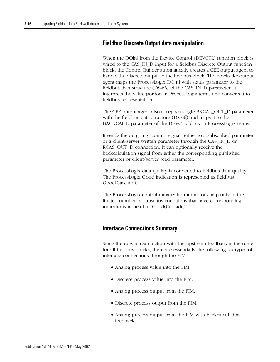 Fieldbus discrete output data manipulation, Interface connections summary | Rockwell Automation PLC-5 Fieldbus Solutions for Integrated Architecture User Manual User Manual | Page 60 / 309