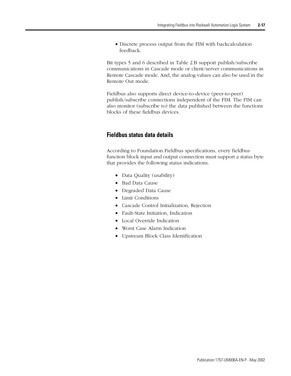 Fieldbus status data details, Fieldbus status data details -17 | Rockwell Automation PLC-5 Fieldbus Solutions for Integrated Architecture User Manual User Manual | Page 61 / 309