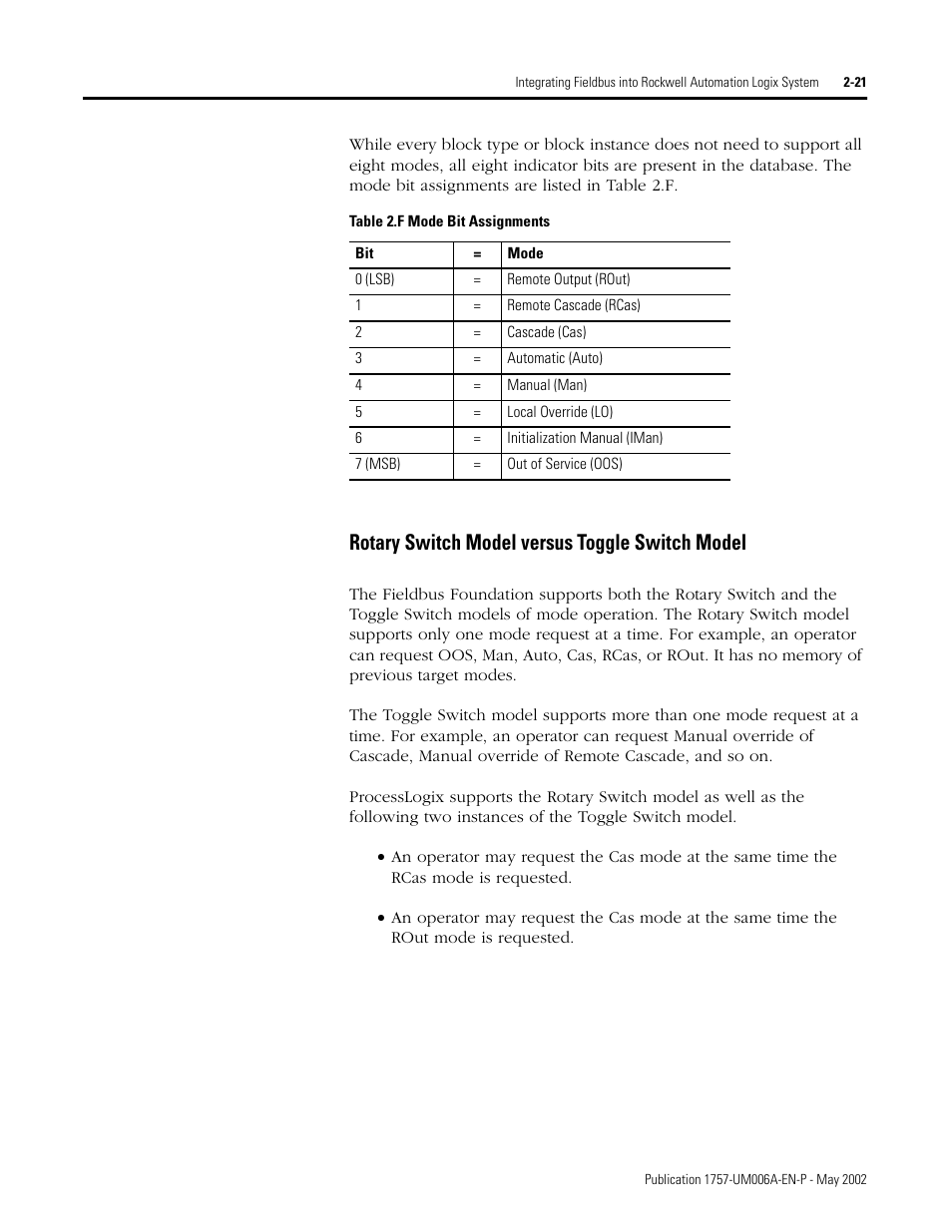 Rotary switch model versus toggle switch model, Rotary switch model versus toggle switch model -21 | Rockwell Automation PLC-5 Fieldbus Solutions for Integrated Architecture User Manual User Manual | Page 65 / 309