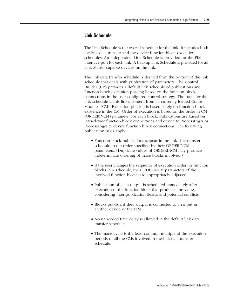 Link schedule, Link schedule -25 | Rockwell Automation PLC-5 Fieldbus Solutions for Integrated Architecture User Manual User Manual | Page 69 / 309