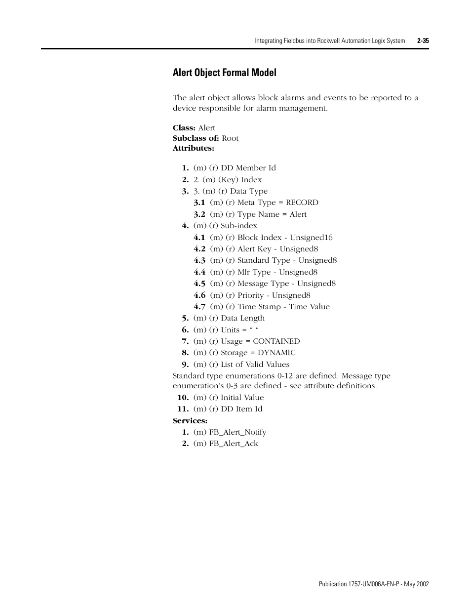 Alert object formal model, Alert object formal model -35 | Rockwell Automation PLC-5 Fieldbus Solutions for Integrated Architecture User Manual User Manual | Page 79 / 309