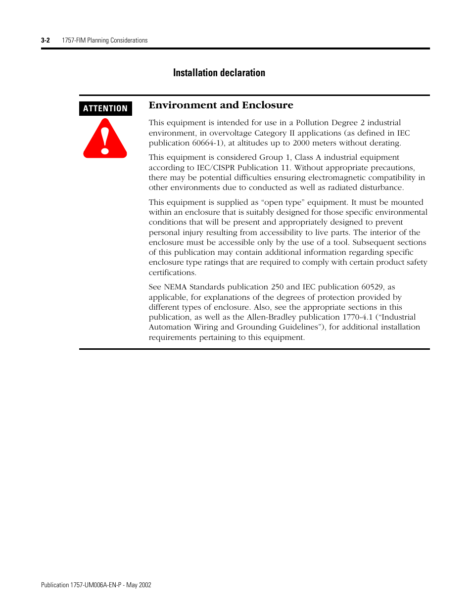 Installation declaration, Installation declaration -2 | Rockwell Automation PLC-5 Fieldbus Solutions for Integrated Architecture User Manual User Manual | Page 84 / 309