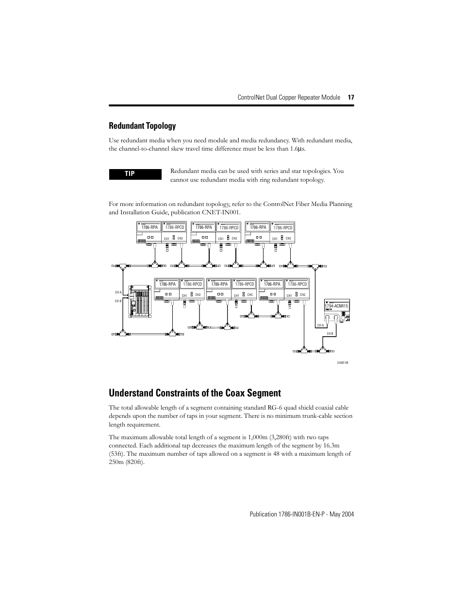 Understand constraints of the coax segment, Redundant topology | Rockwell Automation 1786-RPCD ControlNet Modular Repeater Dual Copper Module User Manual | Page 17 / 24