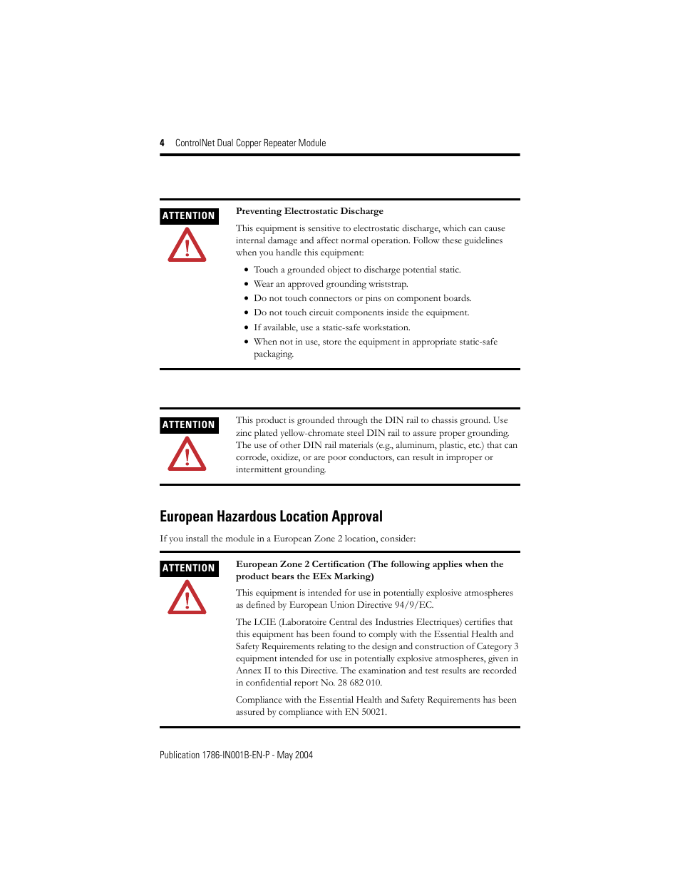 European hazardous location approval | Rockwell Automation 1786-RPCD ControlNet Modular Repeater Dual Copper Module User Manual | Page 4 / 24