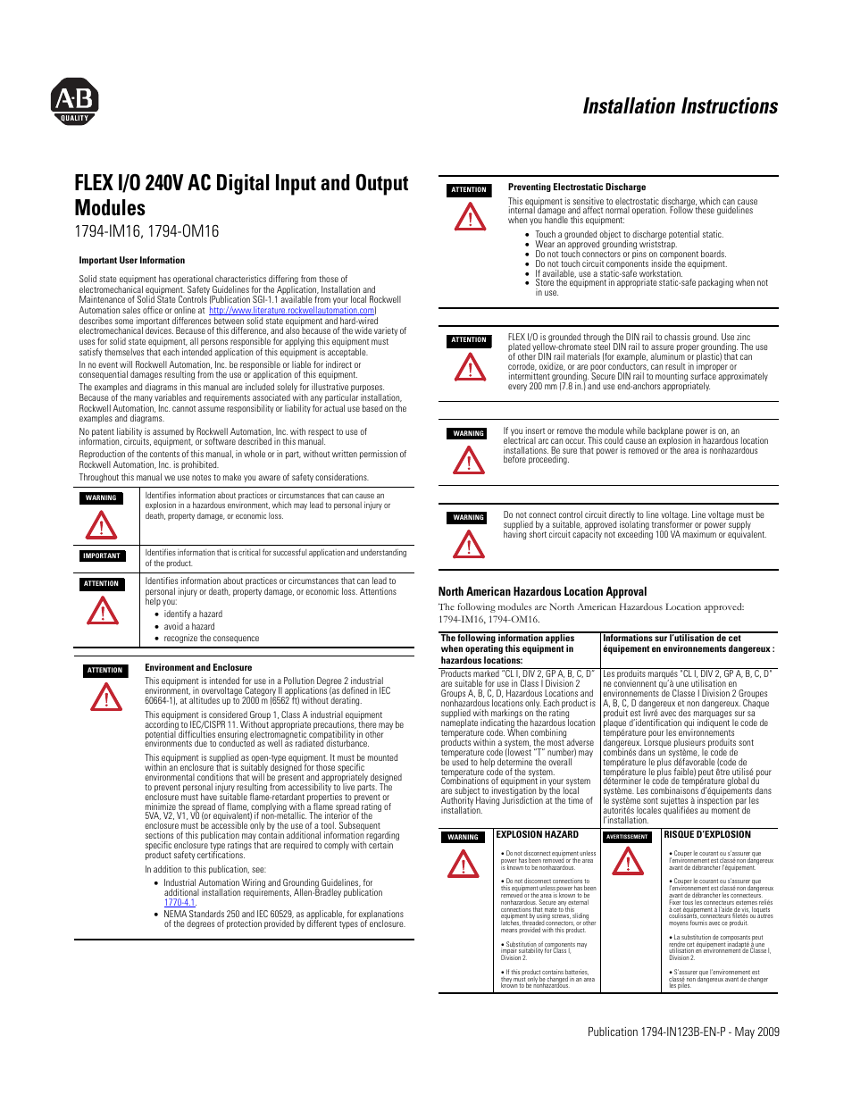 Rockwell Automation 1794-IM16_OM16 FLEX I/O 240V AC Input and Output Modules User Manual | 4 pages