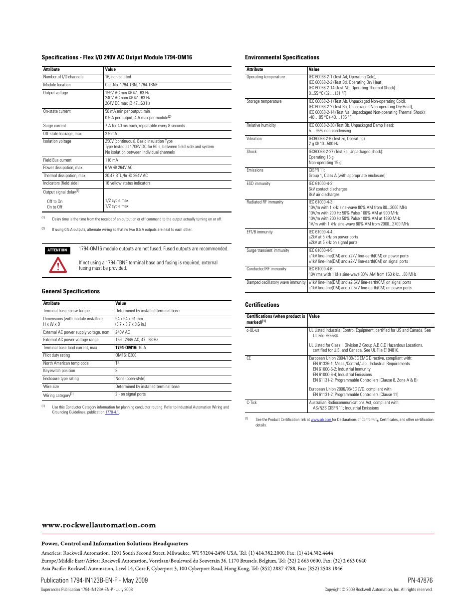 Back cover | Rockwell Automation 1794-IM16_OM16 FLEX I/O 240V AC Input and Output Modules User Manual | Page 4 / 4
