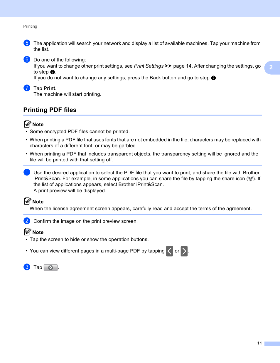 Printing pdf files | Brother iPrint&Scan Version A User Manual | Page 15 / 69