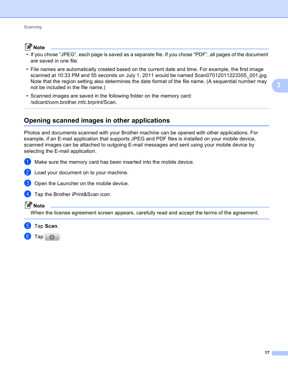 Opening scanned images in other applications | Brother iPrint&Scan Version A User Manual | Page 21 / 69